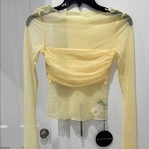 White Fox Boutique Yellow Ruched Long Sleeve Blouse